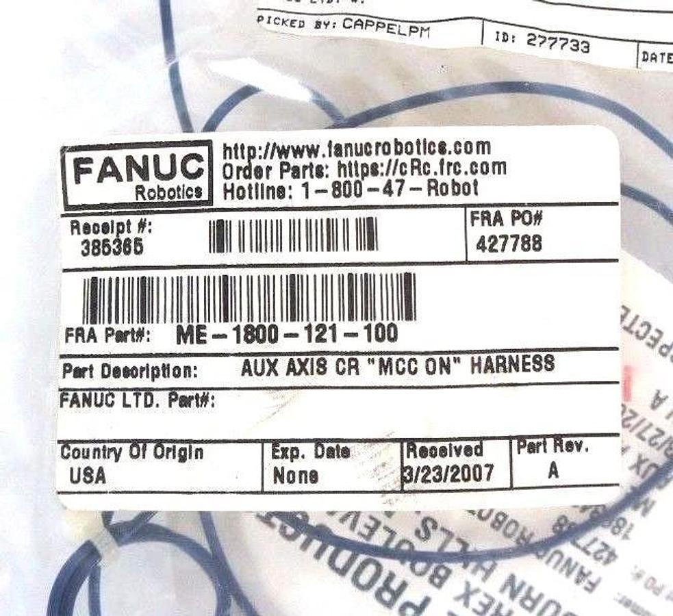 Used NEW FANUC ME-1800-121-100 AUX AXIS CR "MCC ON" HARNESS REV. A