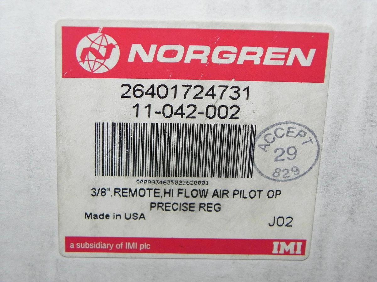 Used NIB NORGREN 11-042-002 - 3/8 ,REMOTE , HI FLOW AIR PILOT OP PRECISE REGULATOR