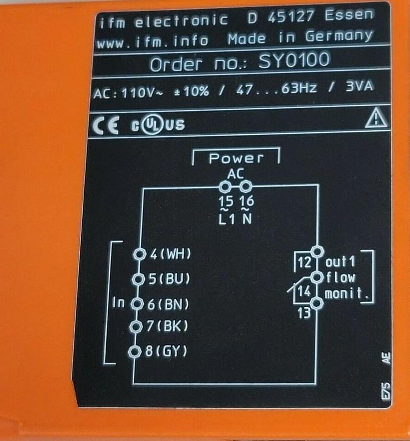 Used NEW IFM EFECTOR VS0200/110VAC-SY0100 FLOW SWITCH CONTROLLER SY0100