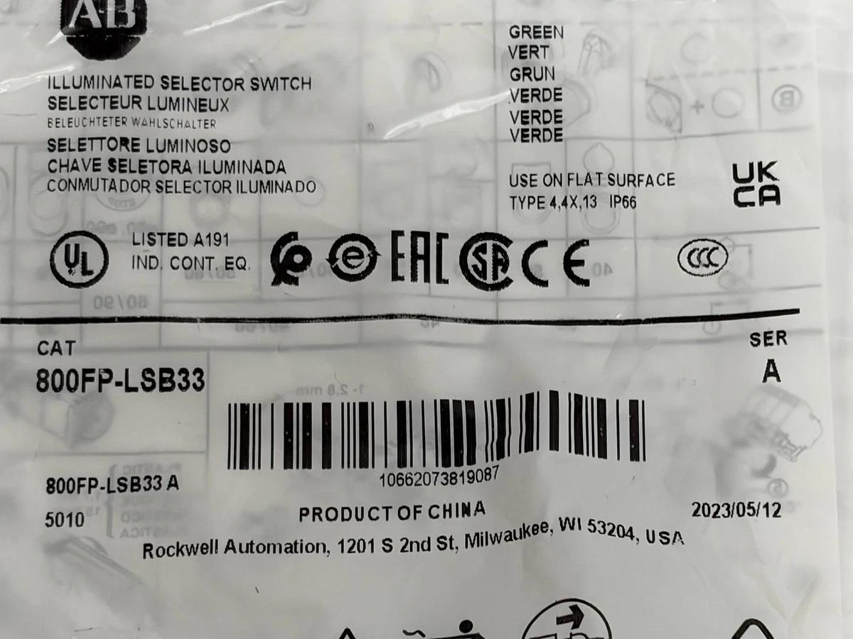 Used Allen Bradley 800FP-LSB33 Illuminated Selector Switch Green 3-Position - NSFS