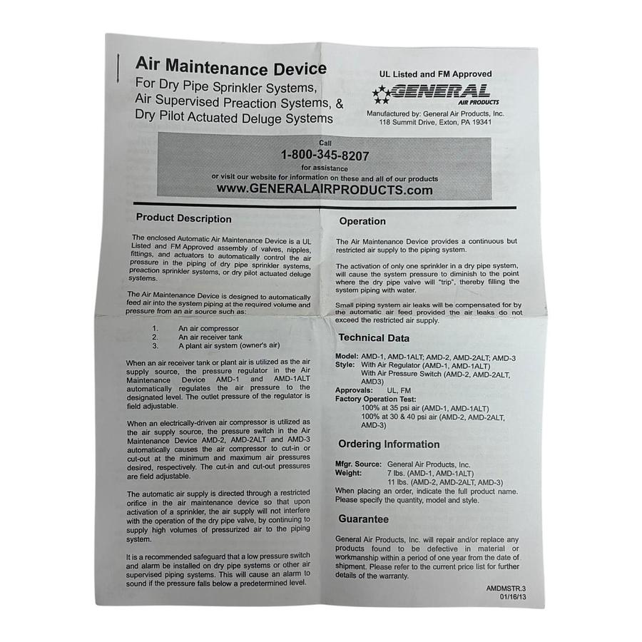 Used General Air Products AMD-2 Air Maintenance Device SWP60113 Viking Preaction New