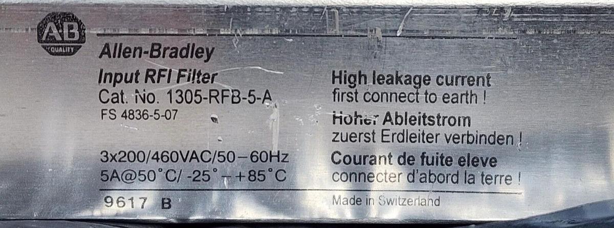 Used ALLEN BRADLEY 1305-RFB-5-A RFI FILTER INPUT 200-460 VAC