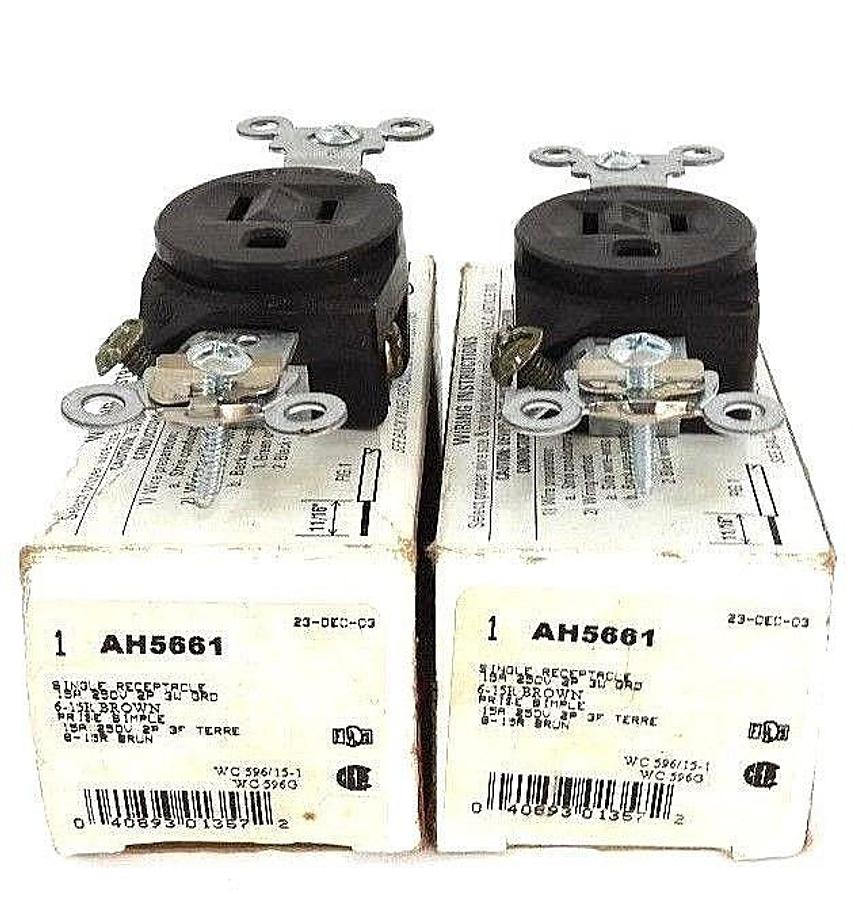 Used LOT OF 2 NIB COOPER AH5661 SINGLE RECEPTACLES 15A, 250V, 2P, 3W