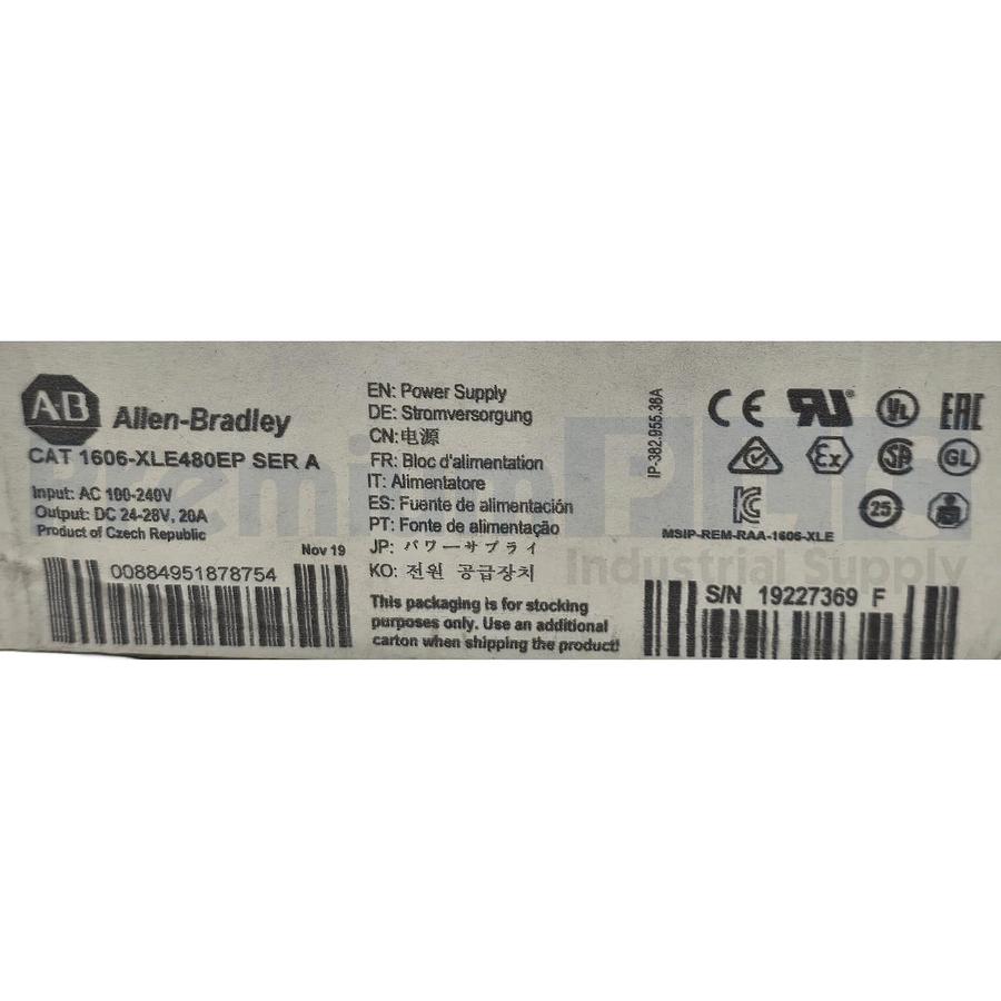 ALLEN BRADLEY 1606-XLE480EP /A POWER SUPPLY IN-100/240V OUT- DC 24-28V, 20A NSMP 884951878754