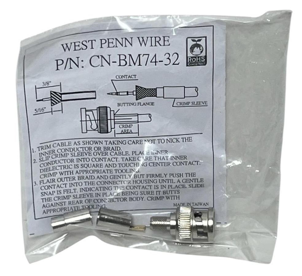 (10) West Penn CN-BM74-32 4-Piece BNC Crimp Connectors for RG59 - NSMP