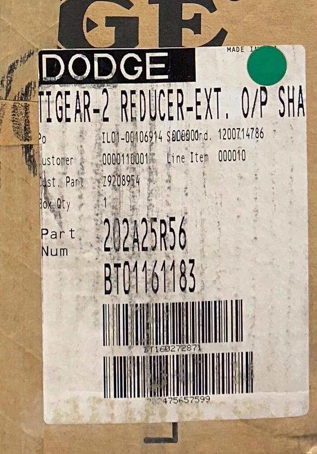 DODGE 202A25R56 TIGEAR-2 REDUCER-EXT O/P SHAFT 25:1 RATIO 1.14HP MAX RIGHT NSMP