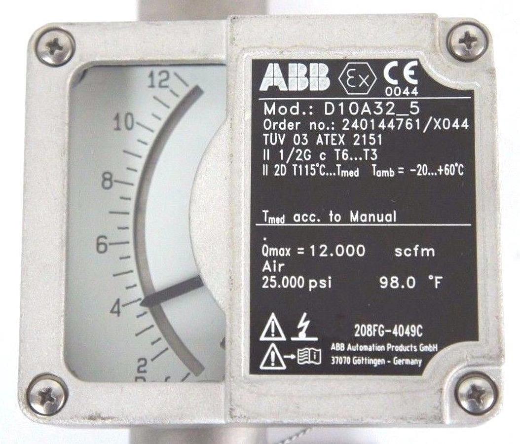 Used NEW ABB D10A32-5 FLOWMETER 1/2" NPT ORDER NO. 240144761/X044 D10A325