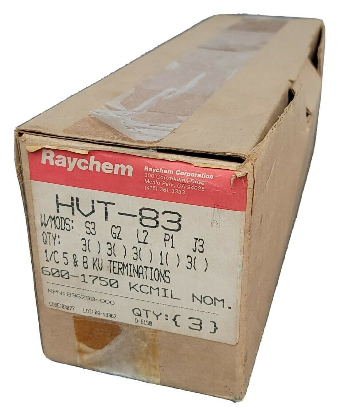 BOX OF 3 NEW RAYCHEM HVT-83 1/C 5 & 8KV TERMINATIONS 096298-000