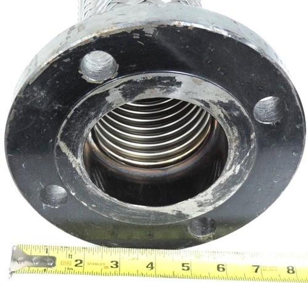 Used STAINLESS BRAIDED 12.5" HOSE PIPE FITTING 3.5" I.D 7.5" O.D FLANGE 2.5" ADAPTER