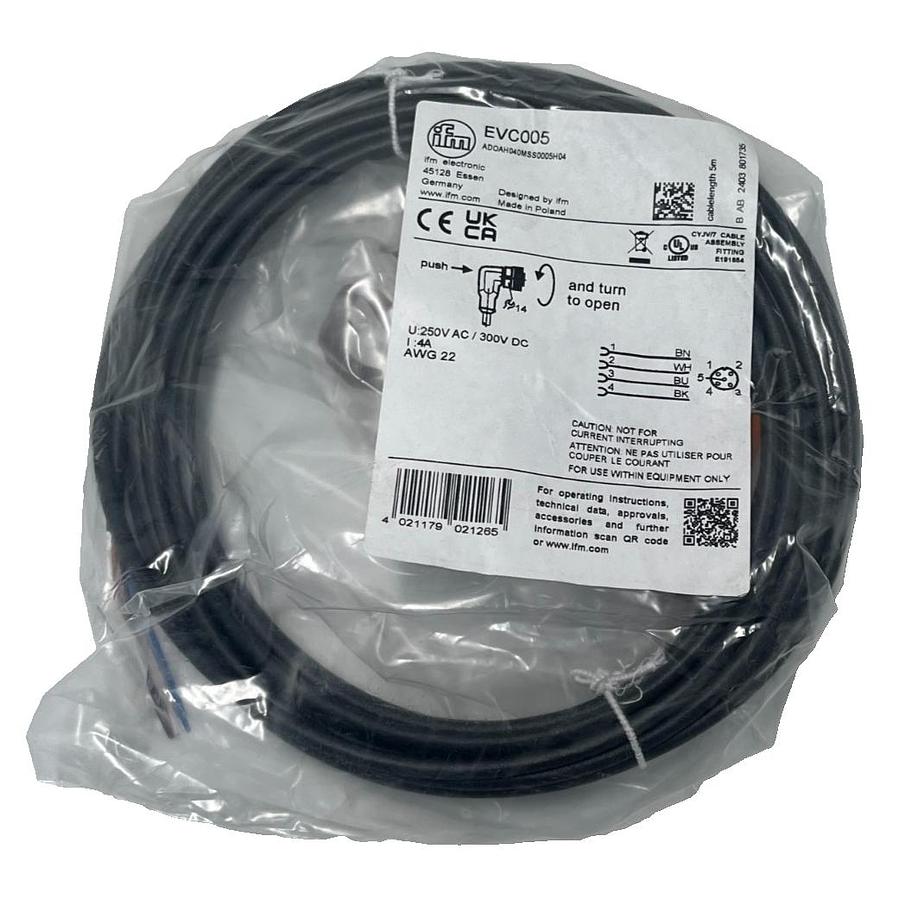 Used LOT OF 3 IFM Electronic EVC005 Sensor Cable Cordset M12 Male Straight 4-Pin 2m