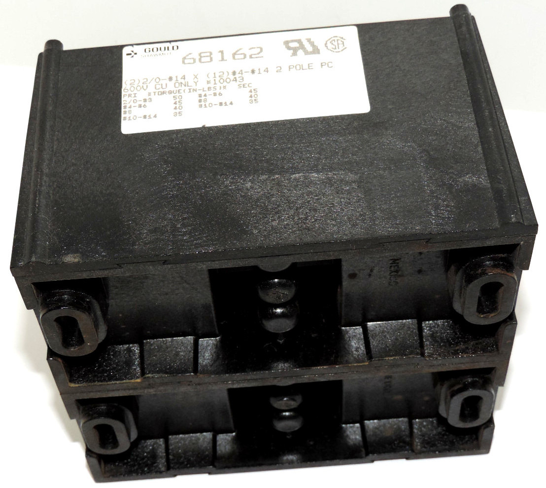 Used GOULD SHAWMUT 68162 COPPER POWER DISTRIBUTION BLOCK 2P