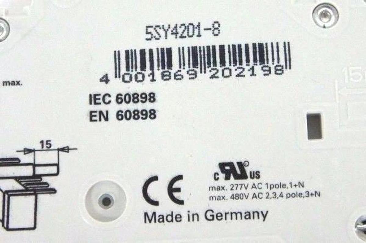 Used NIB SIEMENS 5SY4201-8 CIRCUIT BREAKER 1A, 2P