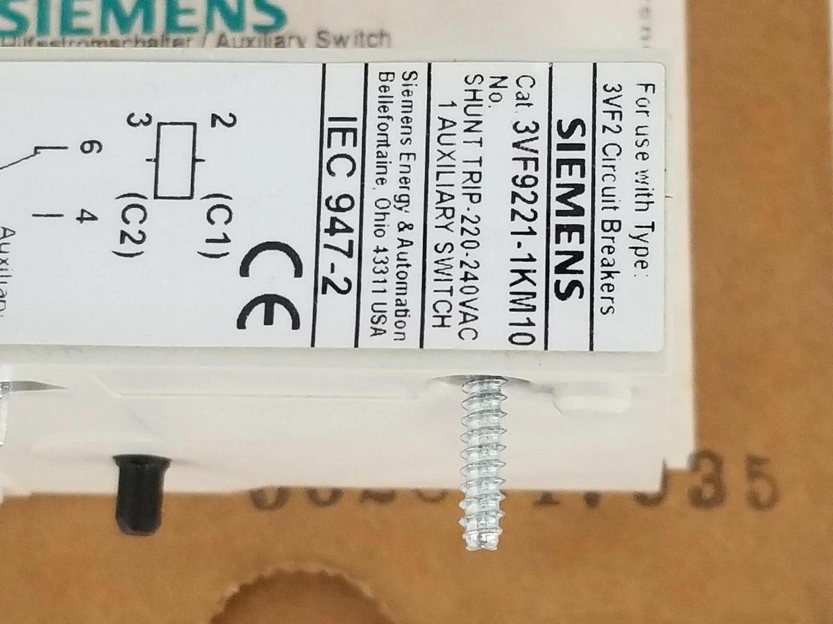 Used NIB SIEMENS 3VF9221-1KM10 AUXILIARY SWITCH / SHUNT TRIP 220-240VAC 50/60HZ