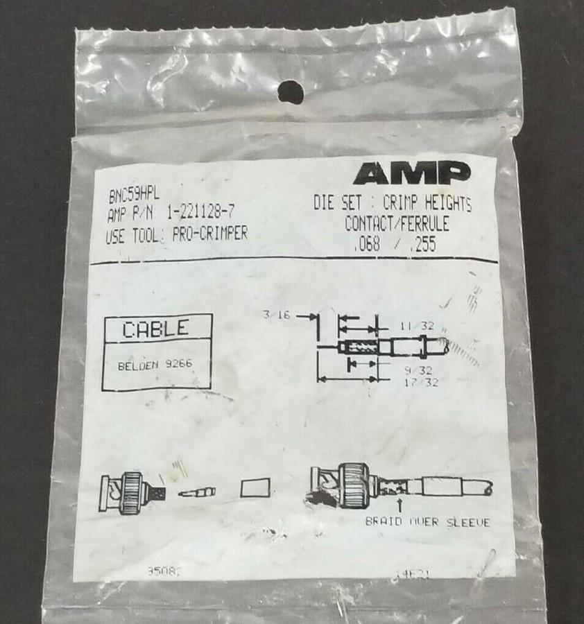 Used NEW AMP 1-221128-7 DIE SET : CRIMP HEIGHTS CONTACT/FERRULE .068 X .255