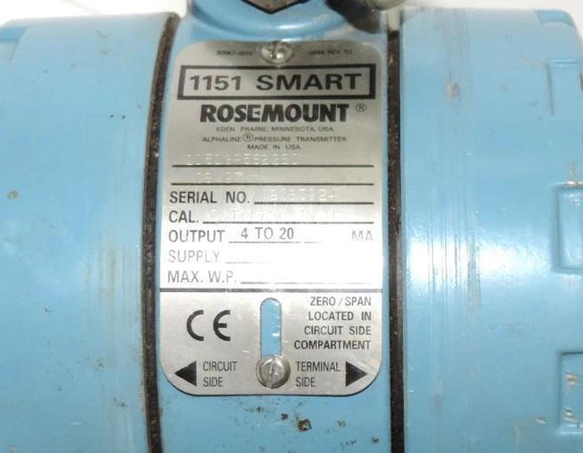 Used ROSEMOUNT 1151 SMART TRANSMITTER P/N 01151-0934-0004 WITH 4406964 1151-0011-0052