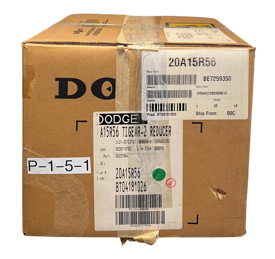 Used DODGE 20A15R56 TIGEAR-2 REDUCER 15:1 GEAR RATIO 1.69HP MAX RIGHT HAND NSMP