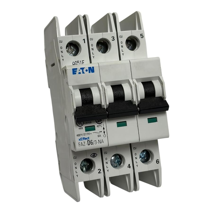 Used Eaton FAZ-D6/3-NA Moeller xEffect 3 Pole 6A D Curve Circuit Breaker UL 489 New