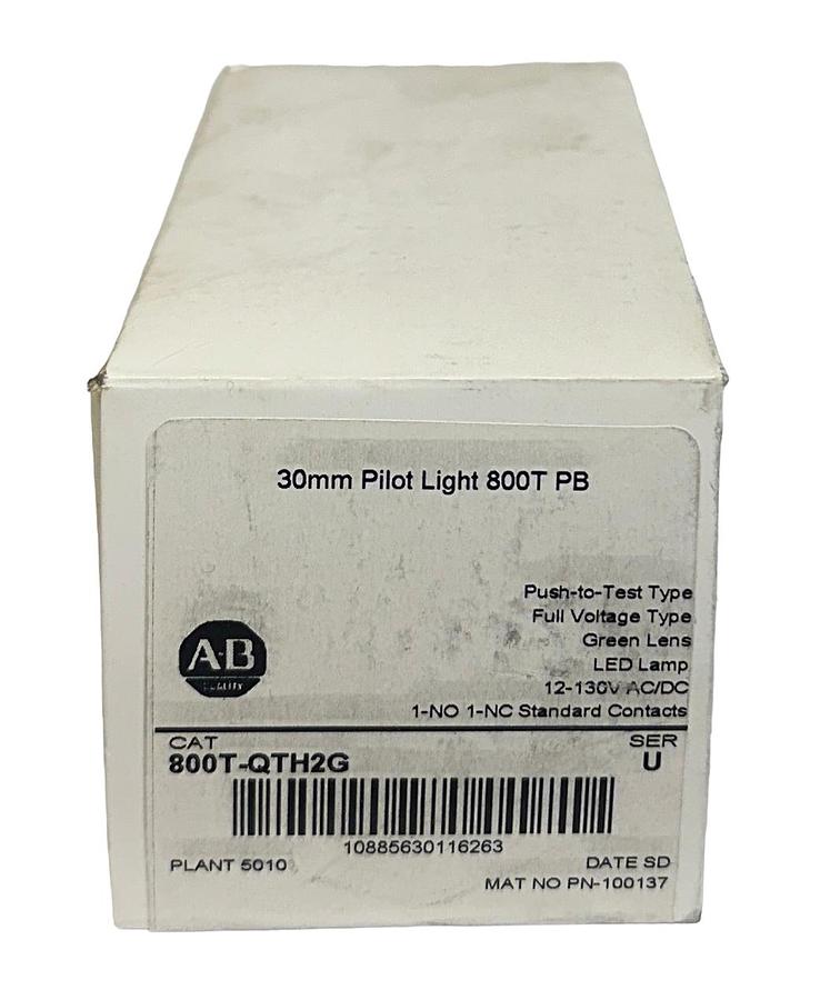 ALLEN BRADLEY 800T-QTH2G /U 30mm PILOT LIGHT PUSH BUTTON GREEN 12-130VAC/DC NSFS
