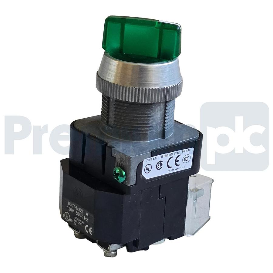 Allen-Bradley 800T-16HGH2KB6AX /V Selector Switch 30mm 2-Pos Green LED 120V NSMP