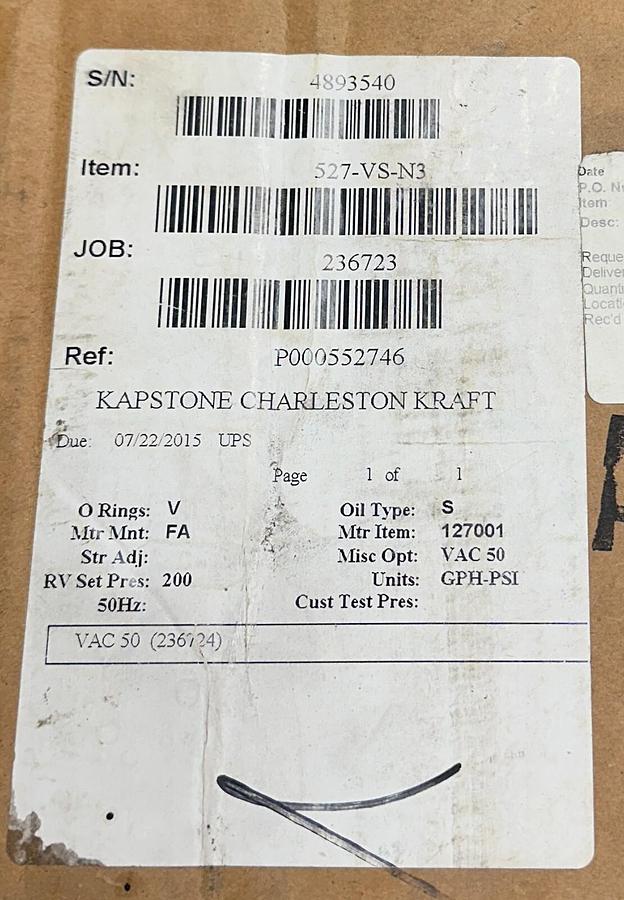 Used NEPTUNE 547-VS-N3 SERIES 500-VS HYDRAULIC METERING PUMP 29GPH@100PSI NSMP