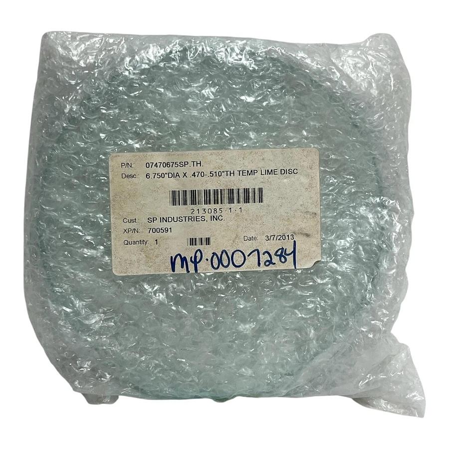 SP Industries 07470675SP.TH 6.75" Soda-Lime Glass Disc 0.500" Thick New Surplus