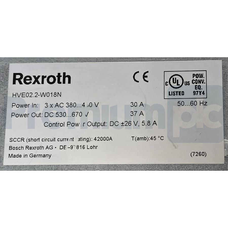 Used Bosch Rexroth Indramat HVE02.2-W018N | R911190000 Power Supply 18kW DIAX04 NSNP
