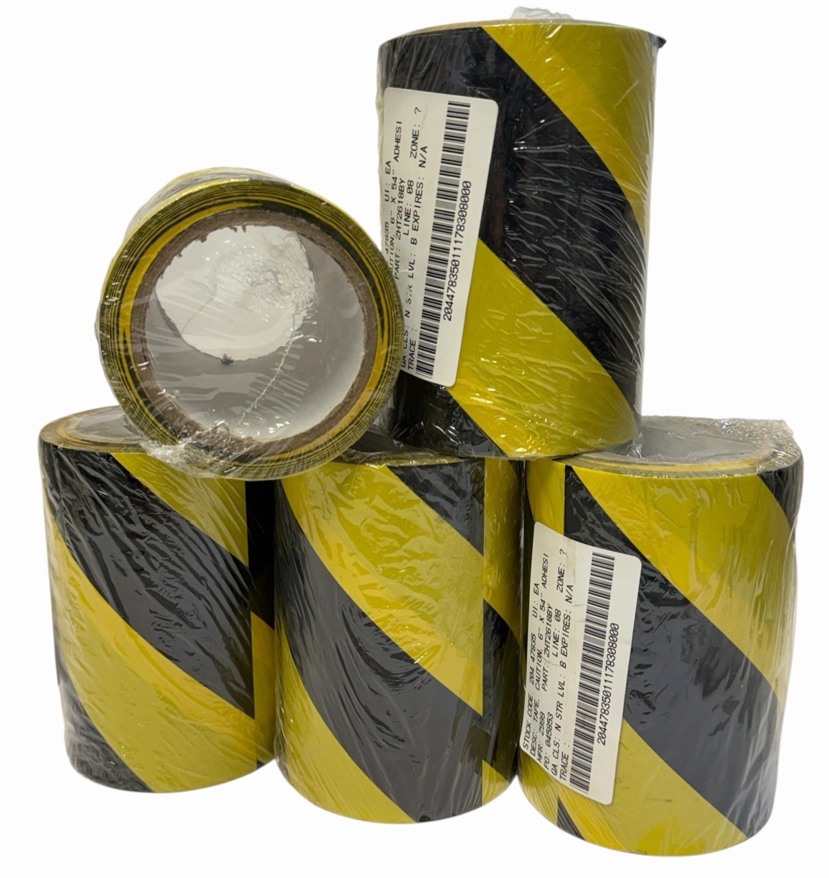 (5) NEW CAUTION TAPE 6'' X 54' ADHESIVE YELLOW BLACK MFR: Z999 PART: ZHT2618BY