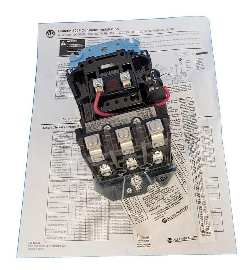 Used NIB ALLEN BRADLEY 500F-AOD930 SER. C NEMA SIZE 0 CONTACTOR