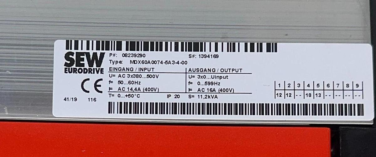 SEW MDX60A0074-5A3-4-00 / MC07B0075-5A3-4-00 MOVITRAC B INVERTER 18206786 NSNP