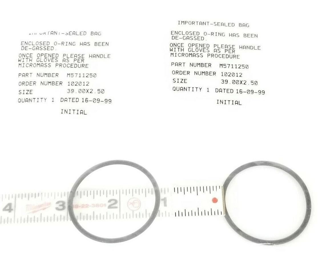 Used LOT OF 2 NEW WATERS MICROMASS M5711250 O-RINGS SIZE: 39.00X2.50