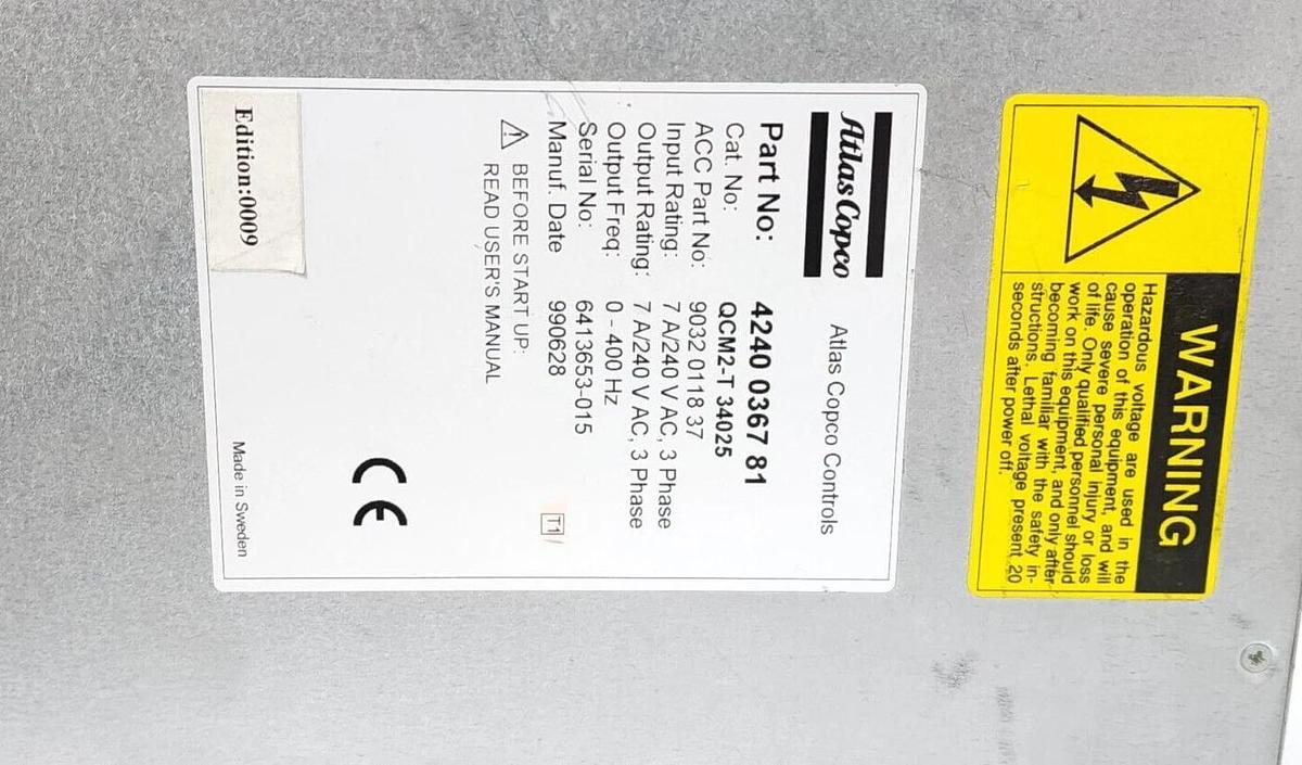Used ATLAS COPCO 4240 0367 81 / 4240036781 SERVO DRIVE EDITION: 0017 QCM2-T 340 25