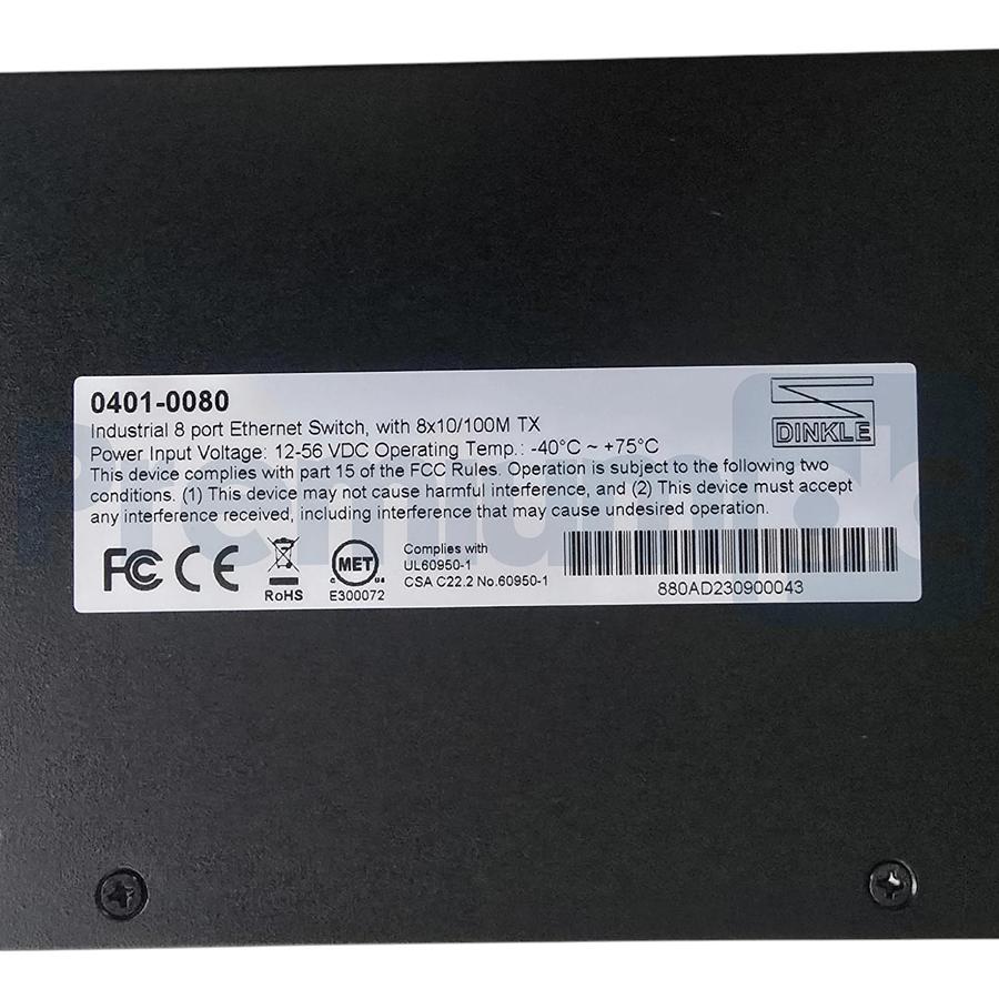 Used Dinkle 0401-0080 Industrial 8-Port Ethernet Switch 12-56VDC RJ45 10/100Base-T(X)