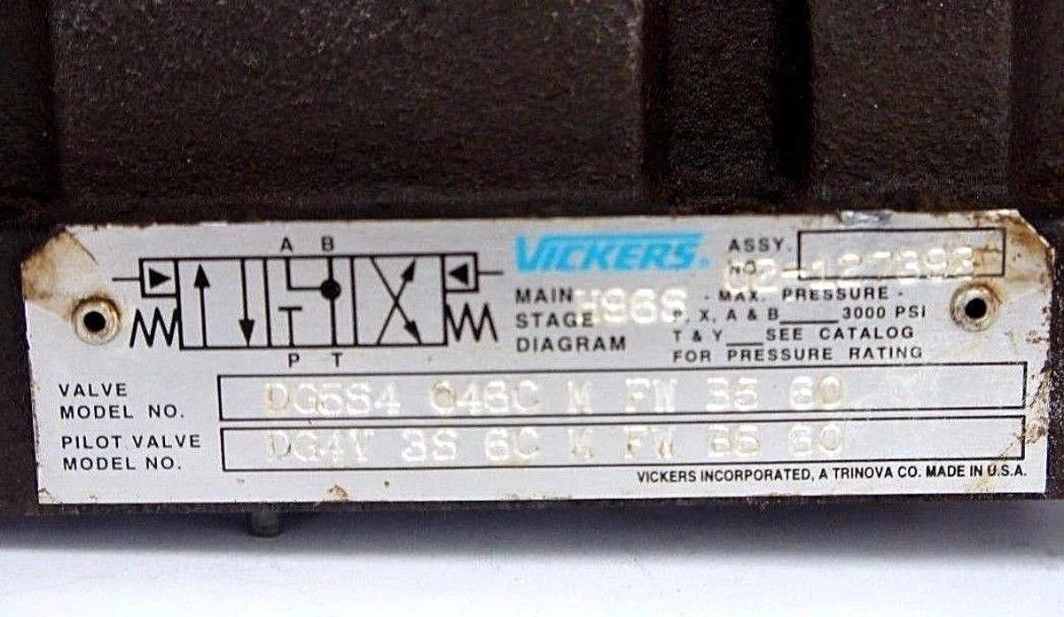 Used VICKERS DG5S4-046C-M-FW-B5-60 VALVE W/ DG4V-3S-6C-M-FW-B5-60 PILOT VALVE