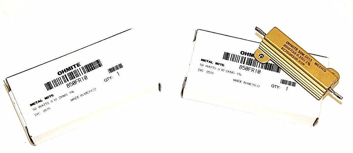 Used LOT OF 2 NIB OHMITE 850FR10 METAL MITE RESISTORS, 50 W, RE75GR100