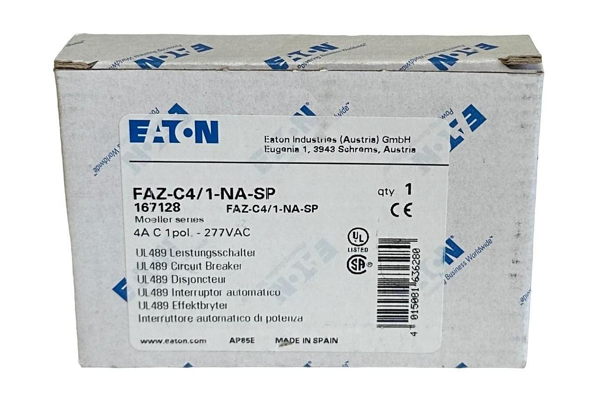NEW EATON FAZ-C4/1-NA-SP / 167128 MOELLER SERIES 4A CIRCUIT BREAKER 1P 277VAC