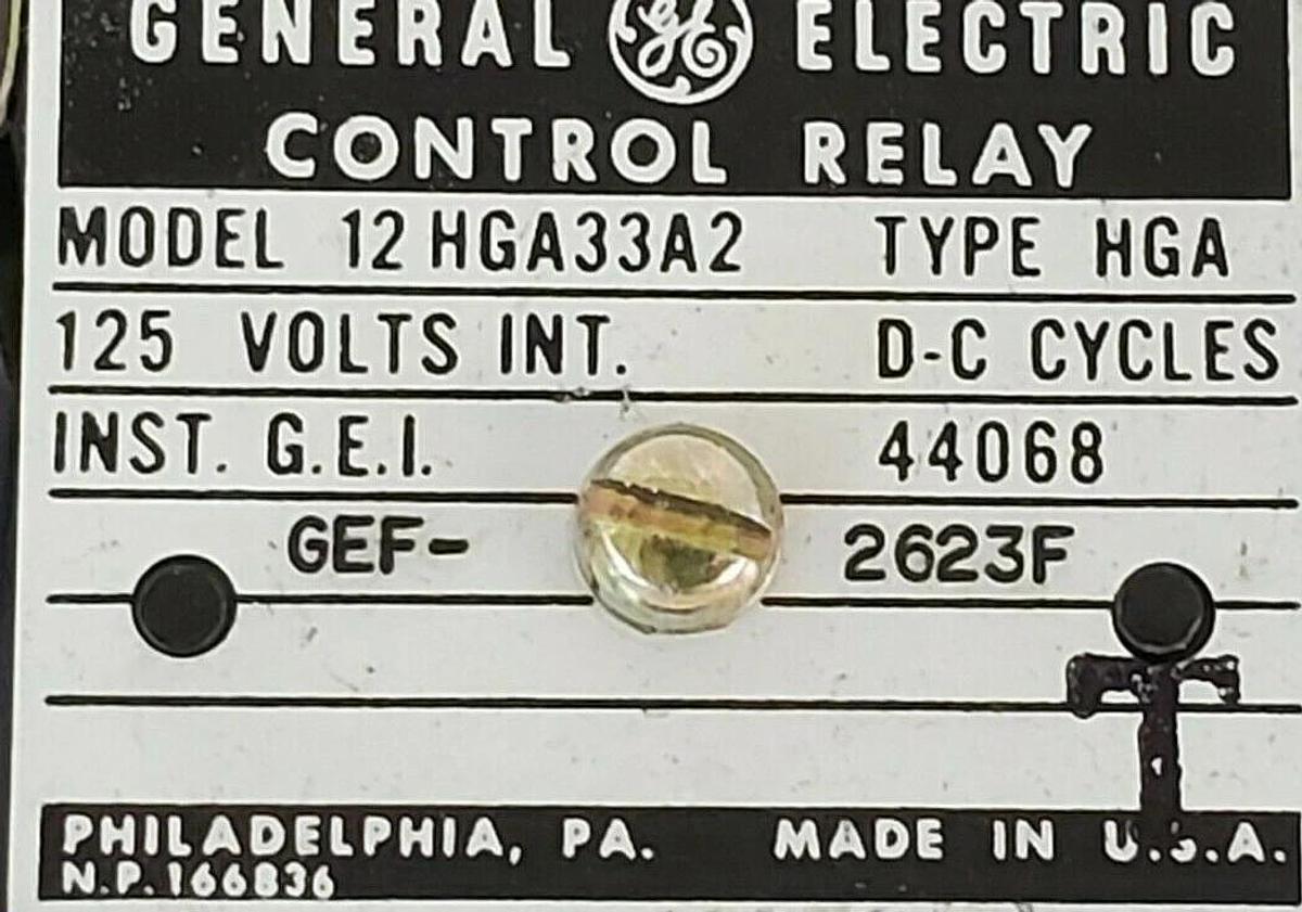 Used GENERAL ELECTRIC 12-HGA33A2 AUXILIARY CONTROL RELAY 125V HGA-33A2 12HGA33A2