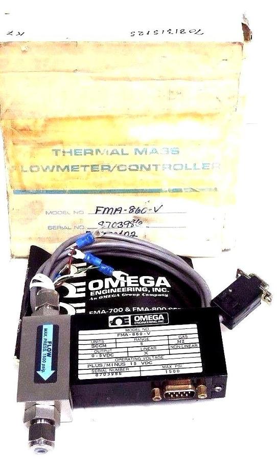 Used NIB OMEGA FMA-860-V FLOW METER 0/5VDC, X LINEAR, SCCM, N2, 1500PSI, FMA860V