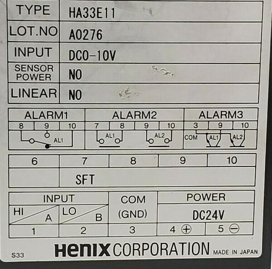 Used HENIX CORP. HA33E11 TEMPERATURE CONTROLLER INPUT: DC0-10V
