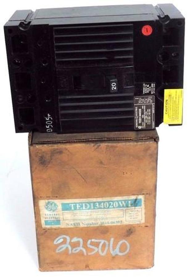 Used NIB GENERAL ELECTRIC TED134020WL CIRCUIT BREAKER 480VAC 20A 40C TED134020