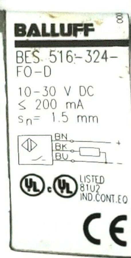 Used BALLUFF BES 516-324-F0-D PROXIMITY SENSOR BES 516-324-FO-D, 10-30VDC, 1.5mm
