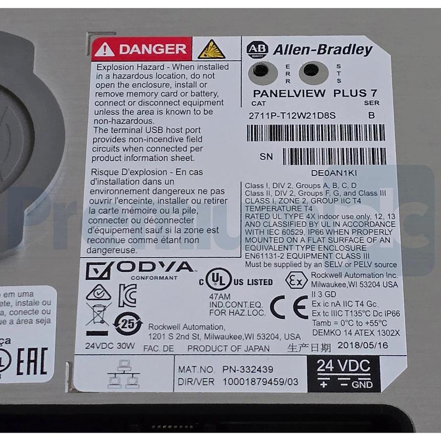 ALLEN BRADLEY 2711P-T12W21D8S /B PanelView Plus 7 TERMINAL TOUCH SCREEN NSMP 887172715433