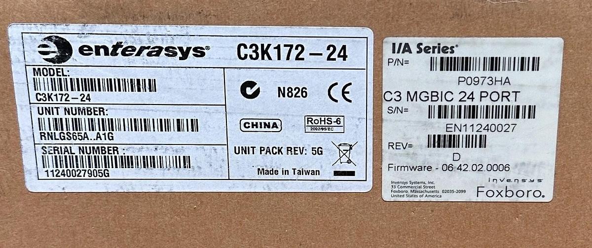 NEW ENTERASYS FOXBORO P0973HA / C3K172-24 I/A SERIES C3 MGBIC 24-PORT EtherNET