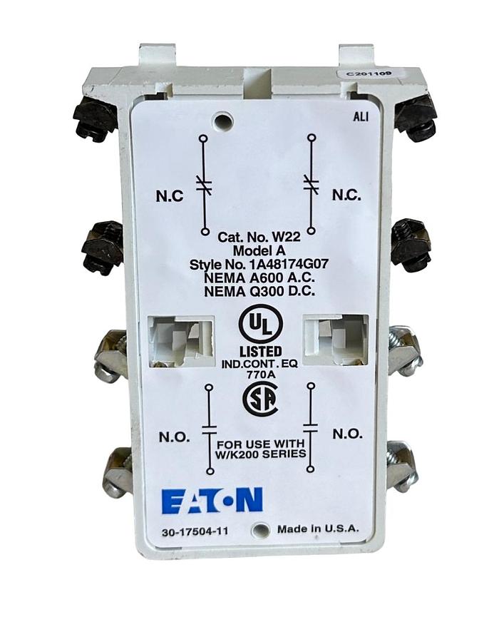 Used NEW EATON W22 / 1A48174G07 AUXILIARY CONTACT KIT 2NO & 2NC SCREW TERMINAL