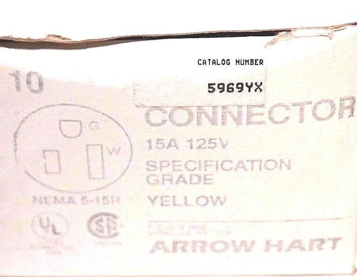 Used BOX OF 4 NEW ARROW HART 5969YX CONNECTORS 15A, 125V, YELLOW