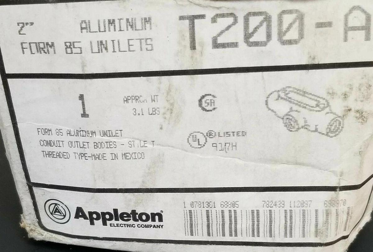 Used NIB APPLETON T200-A 2'' ALUMINUM FOR 85 UNILETS T200A