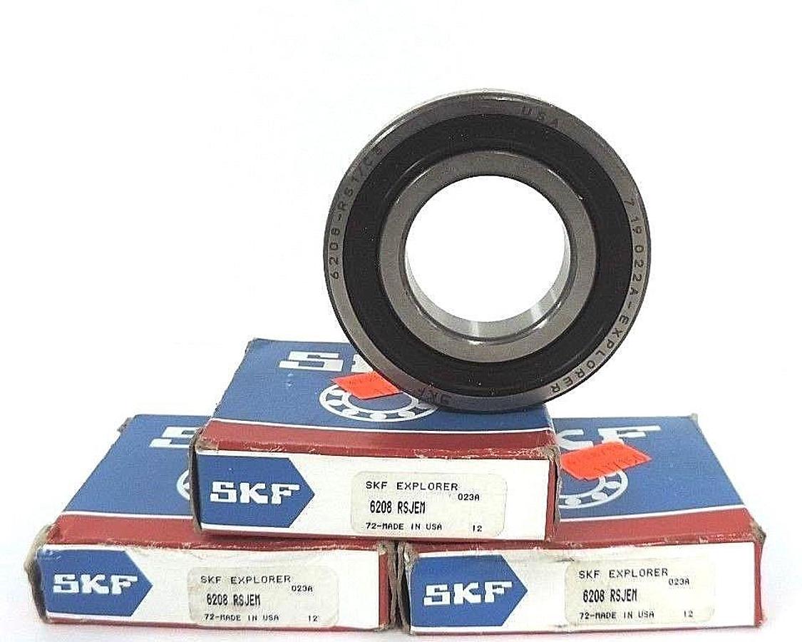 Used LOT OF 3 NIB SKF 6208-RSJEM DEEP GROOVE BALL BEARINGS 6208RSJEM, 6208-RS1/C3