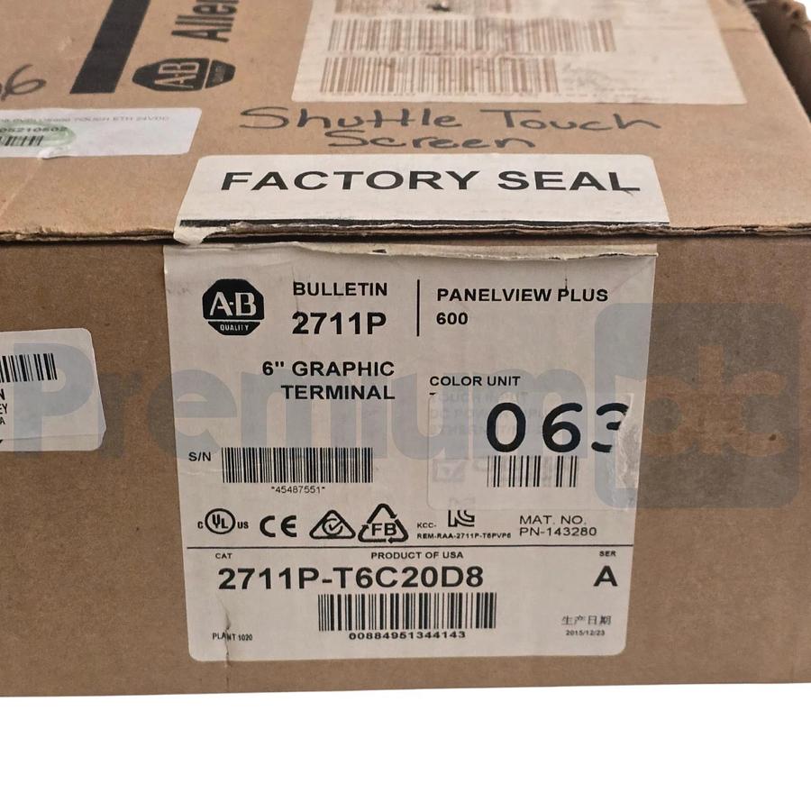 Allen Bradley 2711P-T6C20D8 /A PanelView Plus 6 600 Terminal Touch Screen NSMP 884951344143