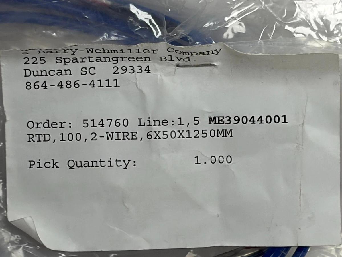 Barry-Wehmiller ME39044001 RTD 100 2-Wire Temperature Sensor Probe 6x50x1250mm
