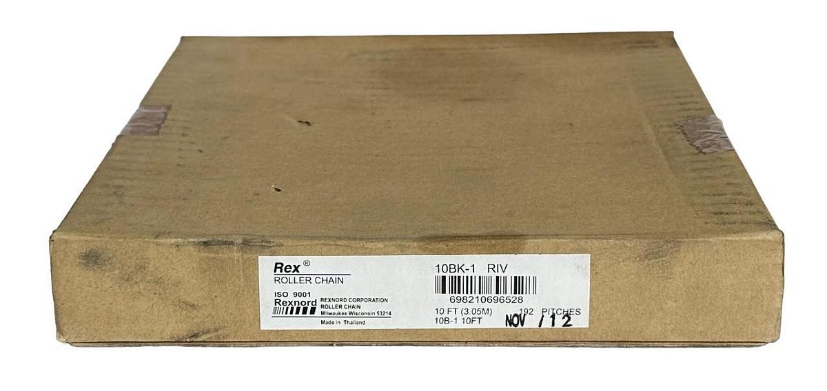 NEW REXNORD 10BK-1 RIV Rex ROLLER CHAIN 10B-1 10FT (3.05M) 10BK1 192 PITCHES