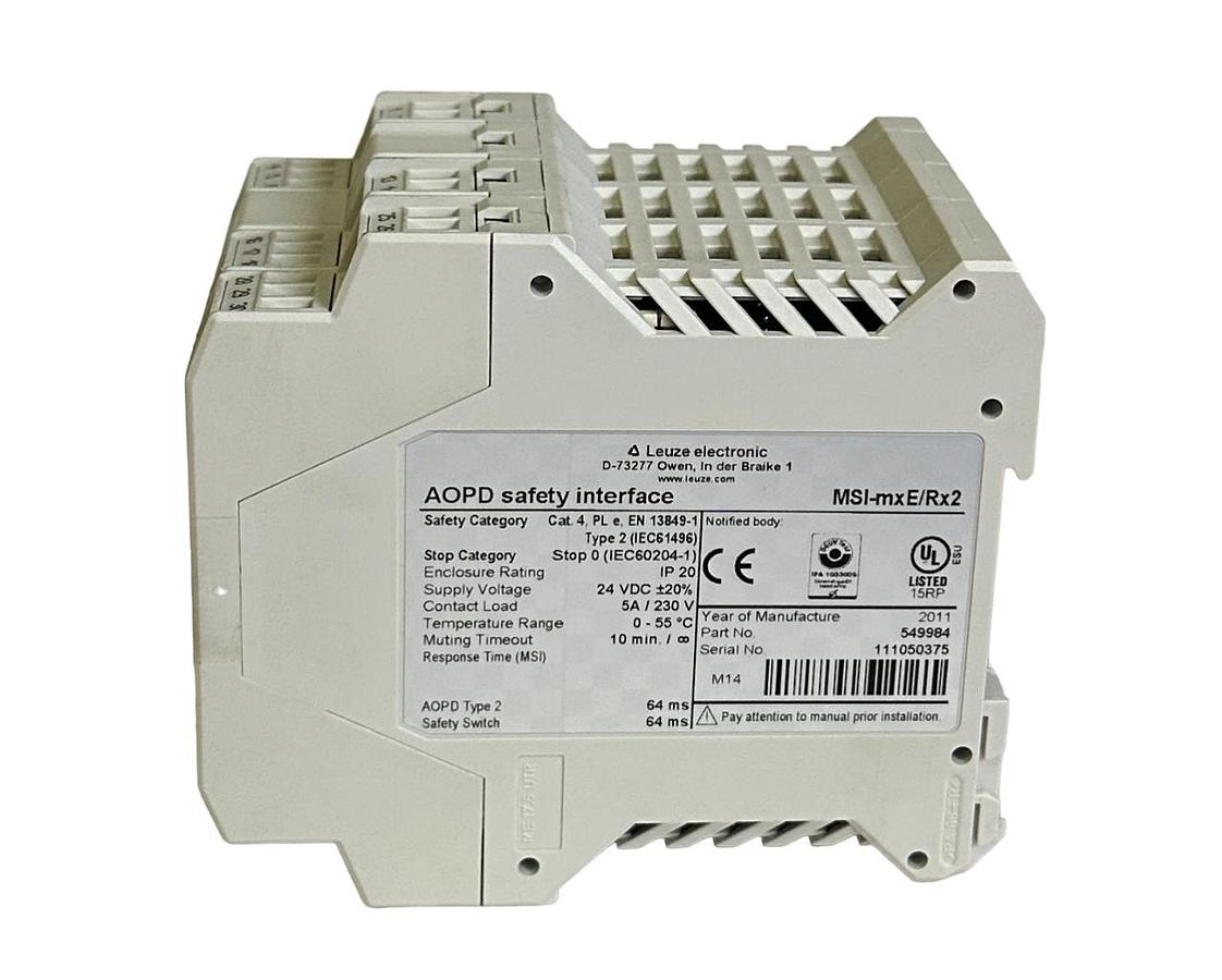 Used NEW LEUZE ELECTRONIC MSI-mxE/Rx2 / 549984 AOPD SAFETY RELAY INTERFACE 24VDC 5A
